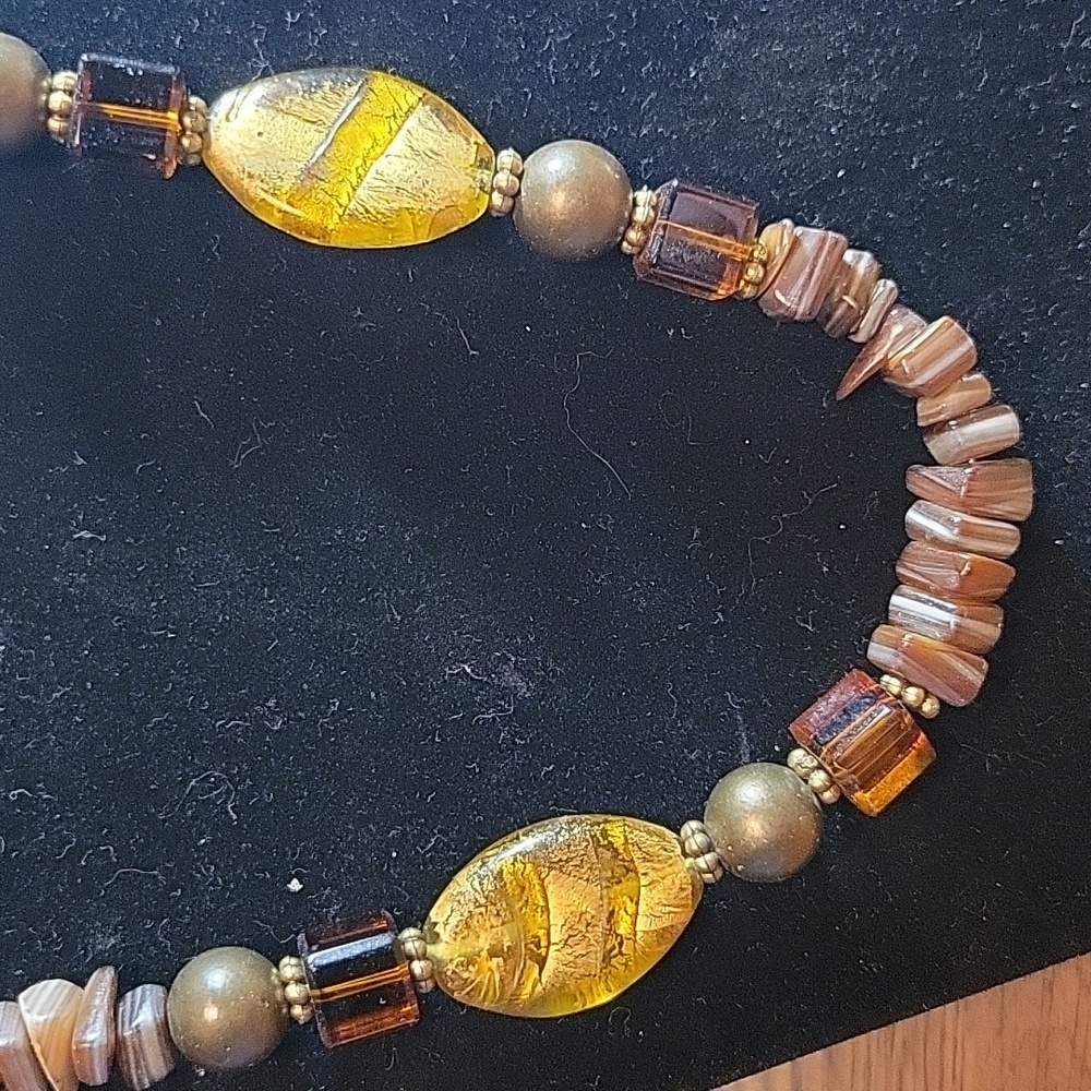 Womens brown natural stone glass bead necklace - Picture 2 of 6